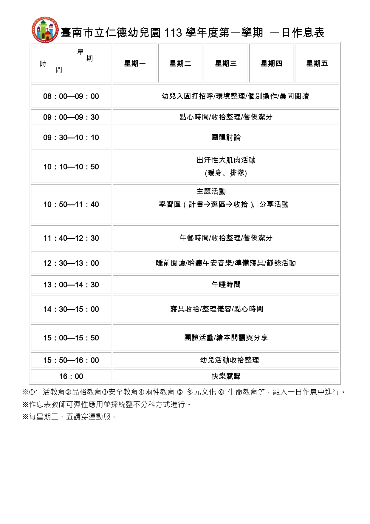 作息時間表