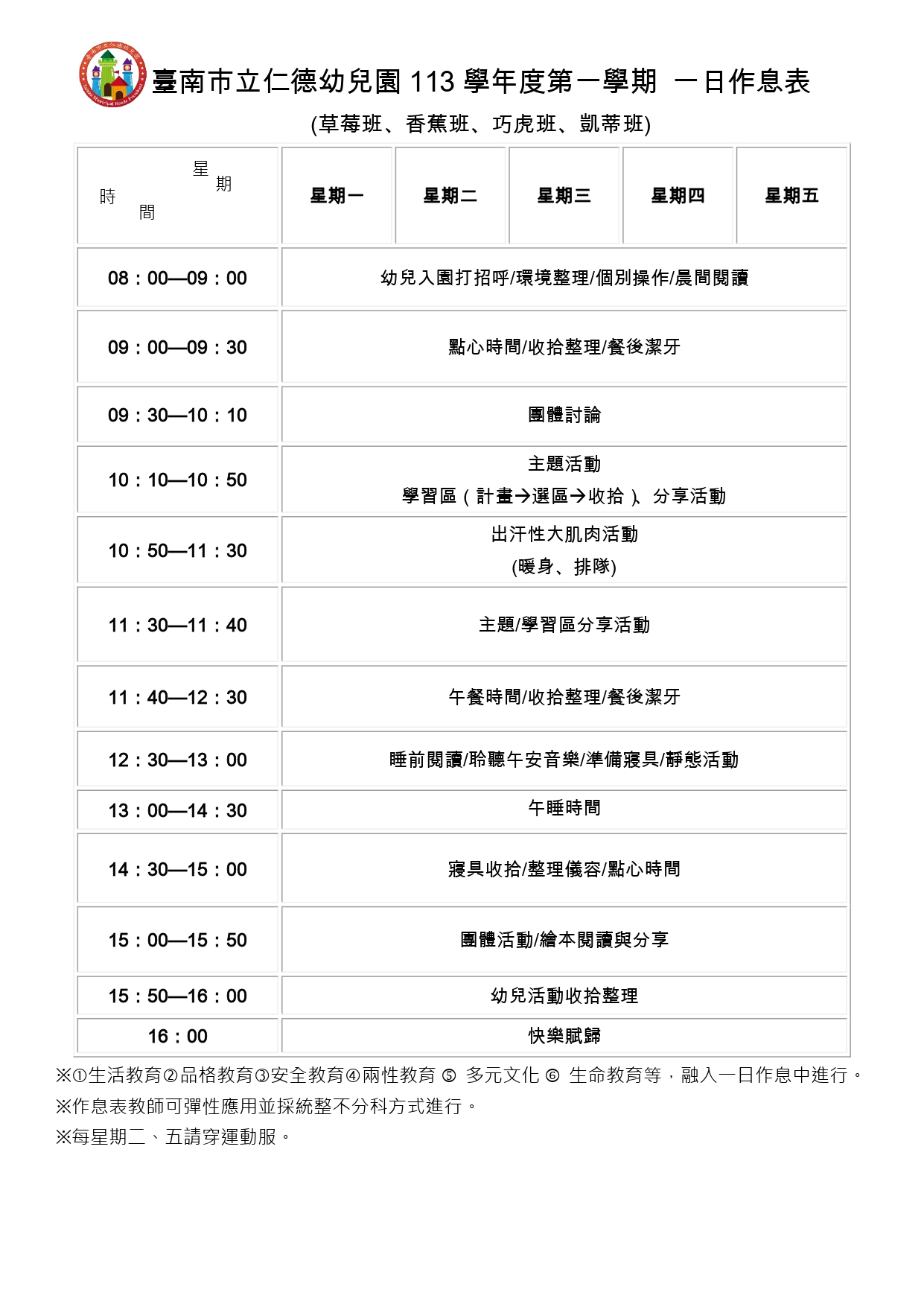 作息時間表